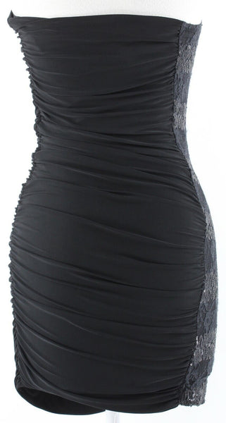 Love Culture NEW $29 Black Sequin Lace Ruched Tube Bodycon Poly Blend Dress
