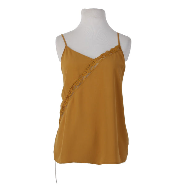 Naked Zebra Sz L Top $29 Sz L Mustard Yellow Lace Detail V Neck 100% Poly Top