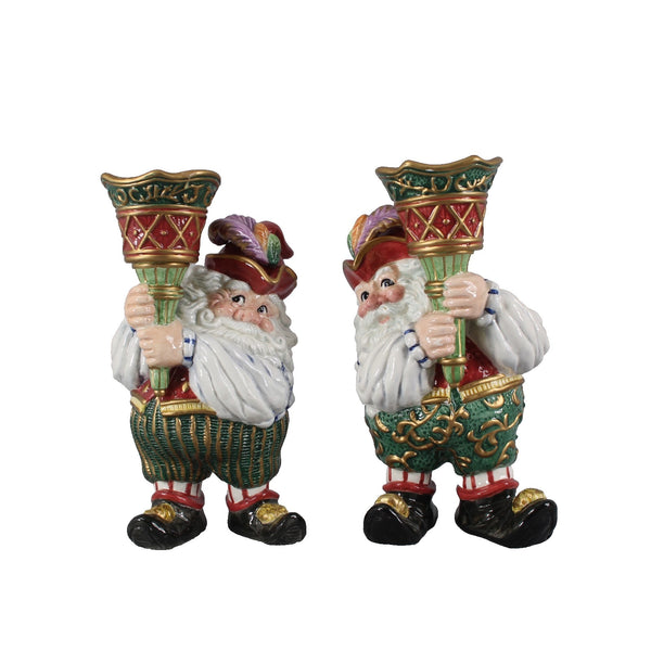 Fitz Floyd Candle Holders Classic Christmas Court 2pc Santa Elf 8" Candle Holder
