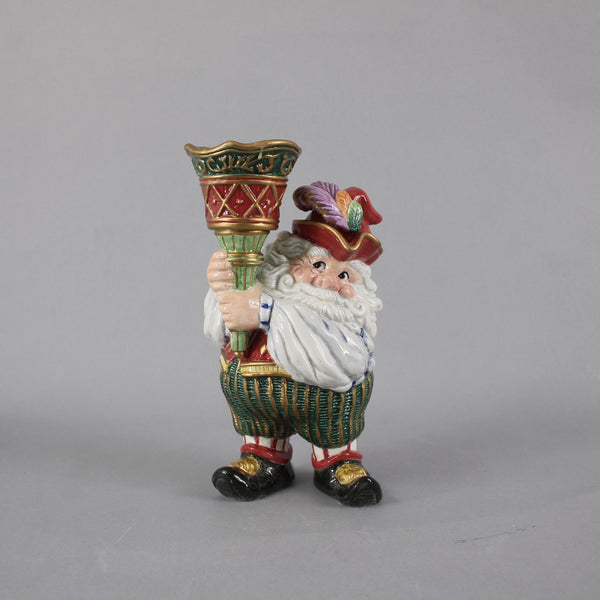 Fitz Floyd Candle Holders Classic Christmas Court 2pc Santa Elf 8" Candle Holder