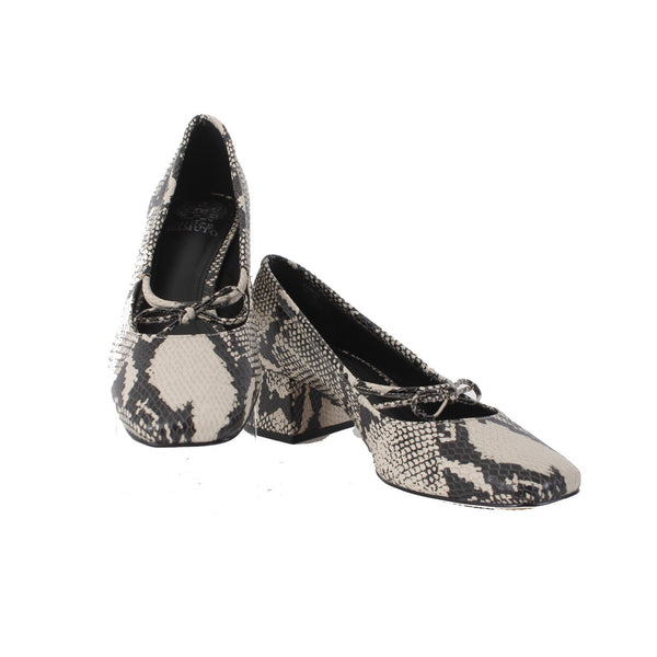 Vince Camuto Heels Sz 9 M Black Cream Reptile Print Leather Upper 1.5" Heels