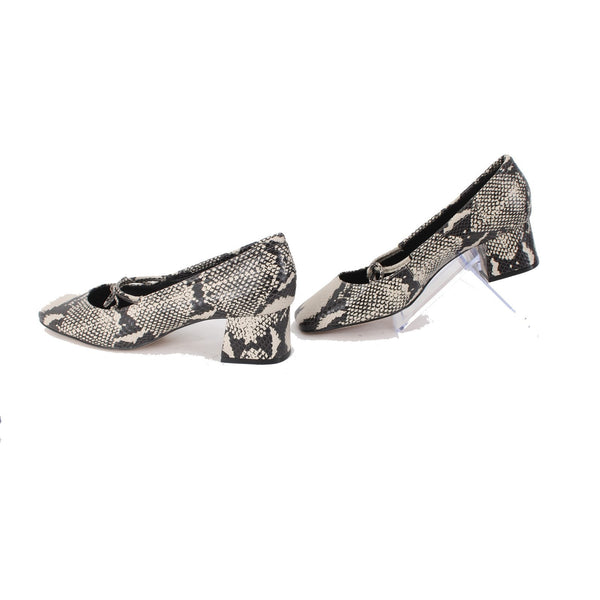 Vince Camuto Heels Sz 9 M Black Cream Reptile Print Leather Upper 1.5" Heels