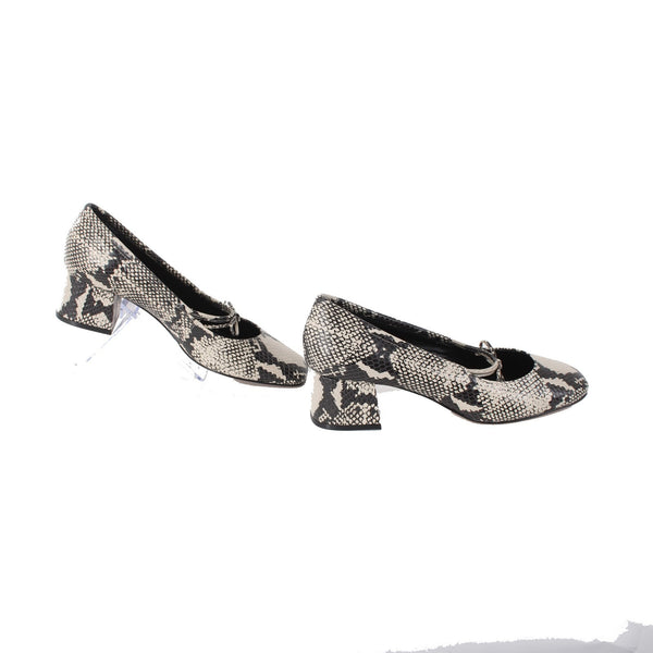 Vince Camuto Heels Sz 9 M Black Cream Reptile Print Leather Upper 1.5" Heels