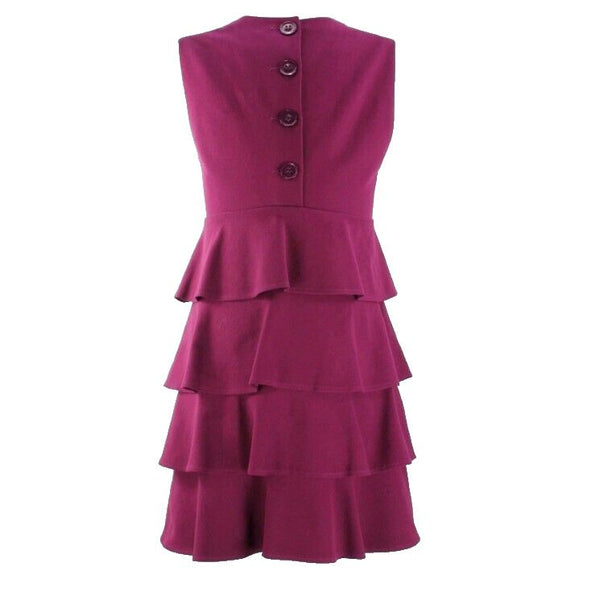 Theory Sz M Plum Purple Multi Tiered Viscose Blend Ponte Knit Lined Dress