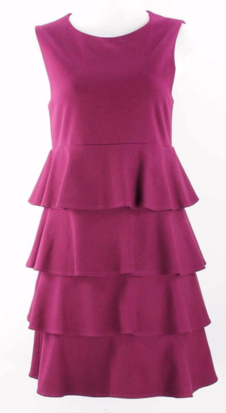 Theory Sz M Plum Purple Multi Tiered Viscose Blend Ponte Knit Lined Dress