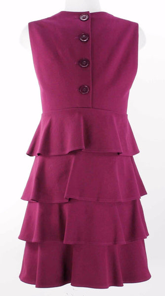 Theory Sz M Plum Purple Multi Tiered Viscose Blend Ponte Knit Lined Dress