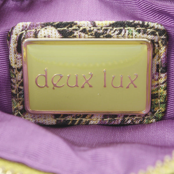 Deux Lux 5 x 8.5 Lime Purple Gold Multi Cluster Stones Pearls Zip Wristlet Purse