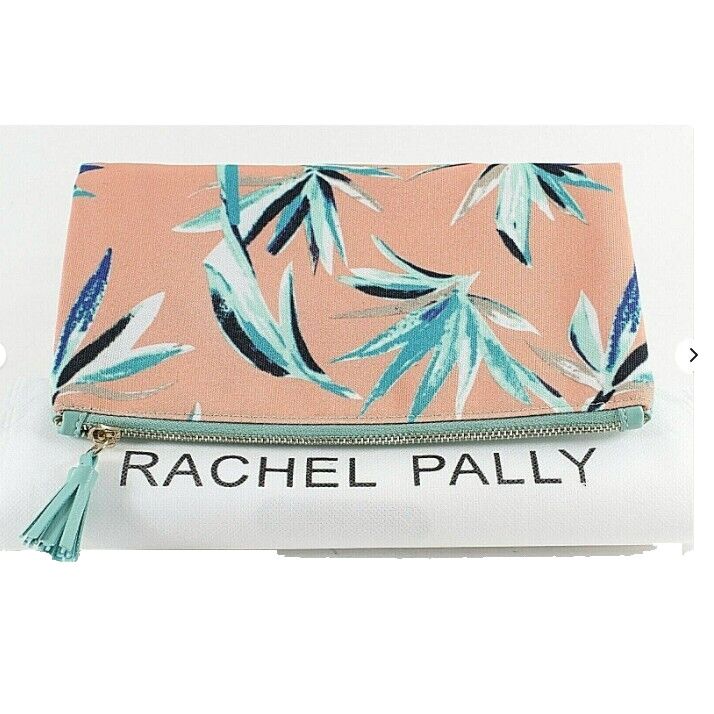 Rachel Pally Sz 12 x 10 x .5 Mint Peach Multi Vegan Leather Fabric Clutch Purse