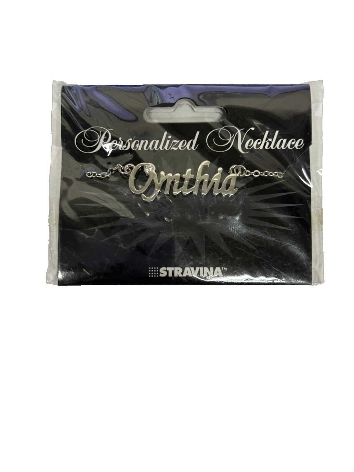 CYNTHIA Name NEW Silvertone Rhinestone 14.5" w 4.5" Multi Ring Ext Necklace