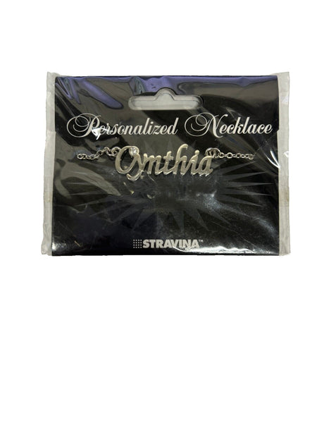 CYNTHIA Name NEW Silvertone Rhinestone 14.5" w 4.5" Multi Ring Ext Necklace