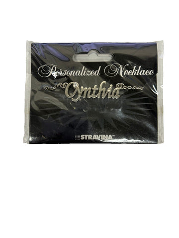 CYNTHIA Name NEW Silvertone Rhinestone 14.5" w 4.5" Multi Ring Ext Necklace