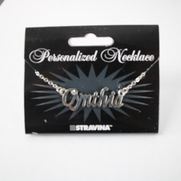 CYNTHIA Name NEW Silvertone Rhinestone 14.5" w 4.5" Multi Ring Ext Necklace