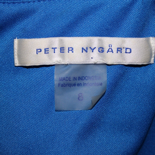Peter Nygard Sz 8 Royal Blue Yellow Multi Color Lined Polyester Spandex Dress