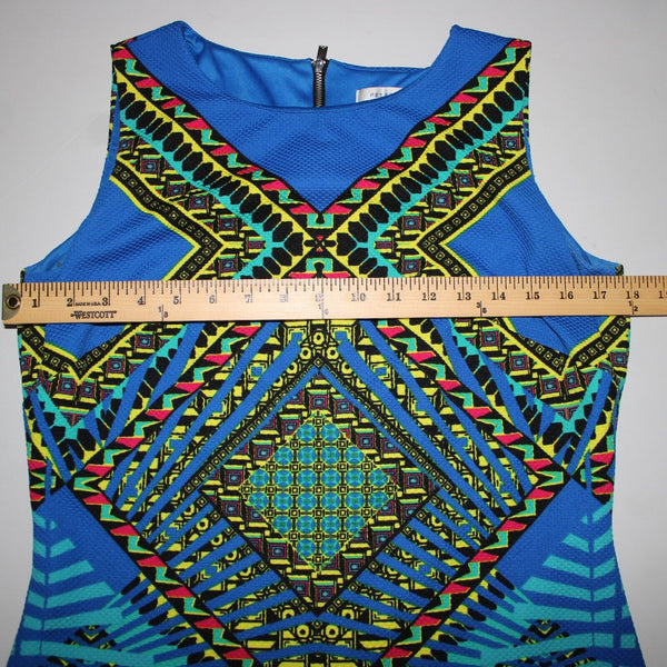 Peter Nygard Sz 8 Royal Blue Yellow Multi Color Lined Polyester Spandex Dress