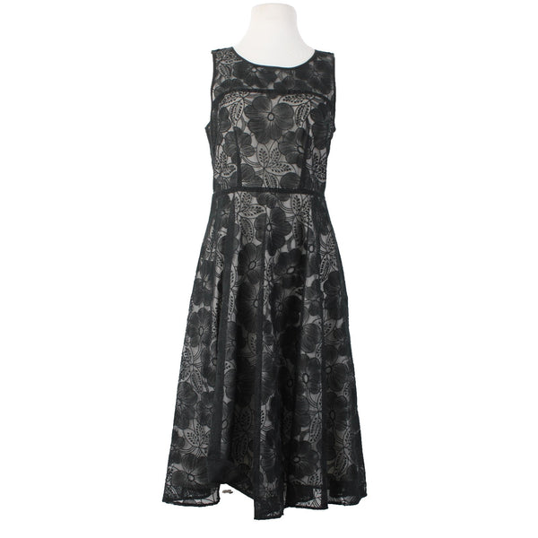 Ann Taylor Dress Sz 4 Black Grey Floral Lined Zip Nylon Polyester Dress
