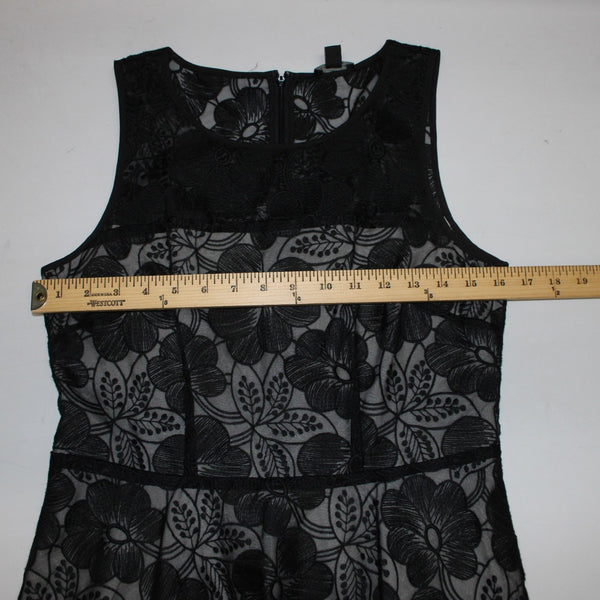 Ann Taylor Dress Sz 4 Black Grey Floral Lined Zip Nylon Polyester Dress
