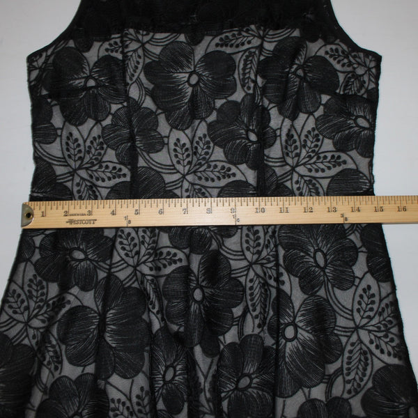Ann Taylor Dress Sz 4 Black Grey Floral Lined Zip Nylon Polyester Dress
