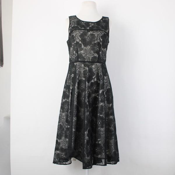 Ann Taylor Dress Sz 4 Black Grey Floral Lined Zip Nylon Polyester Dress