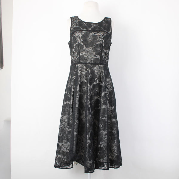 Ann Taylor Dress Sz 4 Black Grey Floral Lined Zip Nylon Polyester Dress