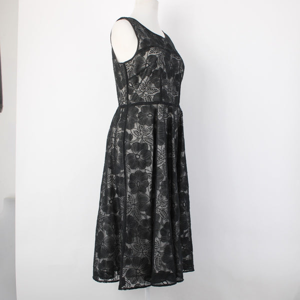 Ann Taylor Dress Sz 4 Black Grey Floral Lined Zip Nylon Polyester Dress