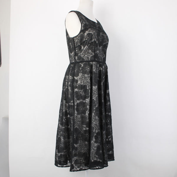 Ann Taylor Dress Sz 4 Black Grey Floral Lined Zip Nylon Polyester Dress