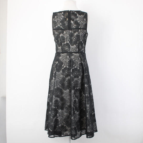 Ann Taylor Dress Sz 4 Black Grey Floral Lined Zip Nylon Polyester Dress