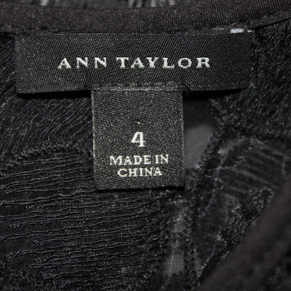 Ann Taylor Dress Sz 4 Black Grey Floral Lined Zip Nylon Polyester Dress