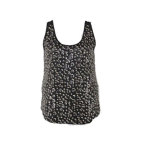 MNG NEW $25 Sz XL Black Gold Sequin Front Black Bk Polyester Viscose Knit Top