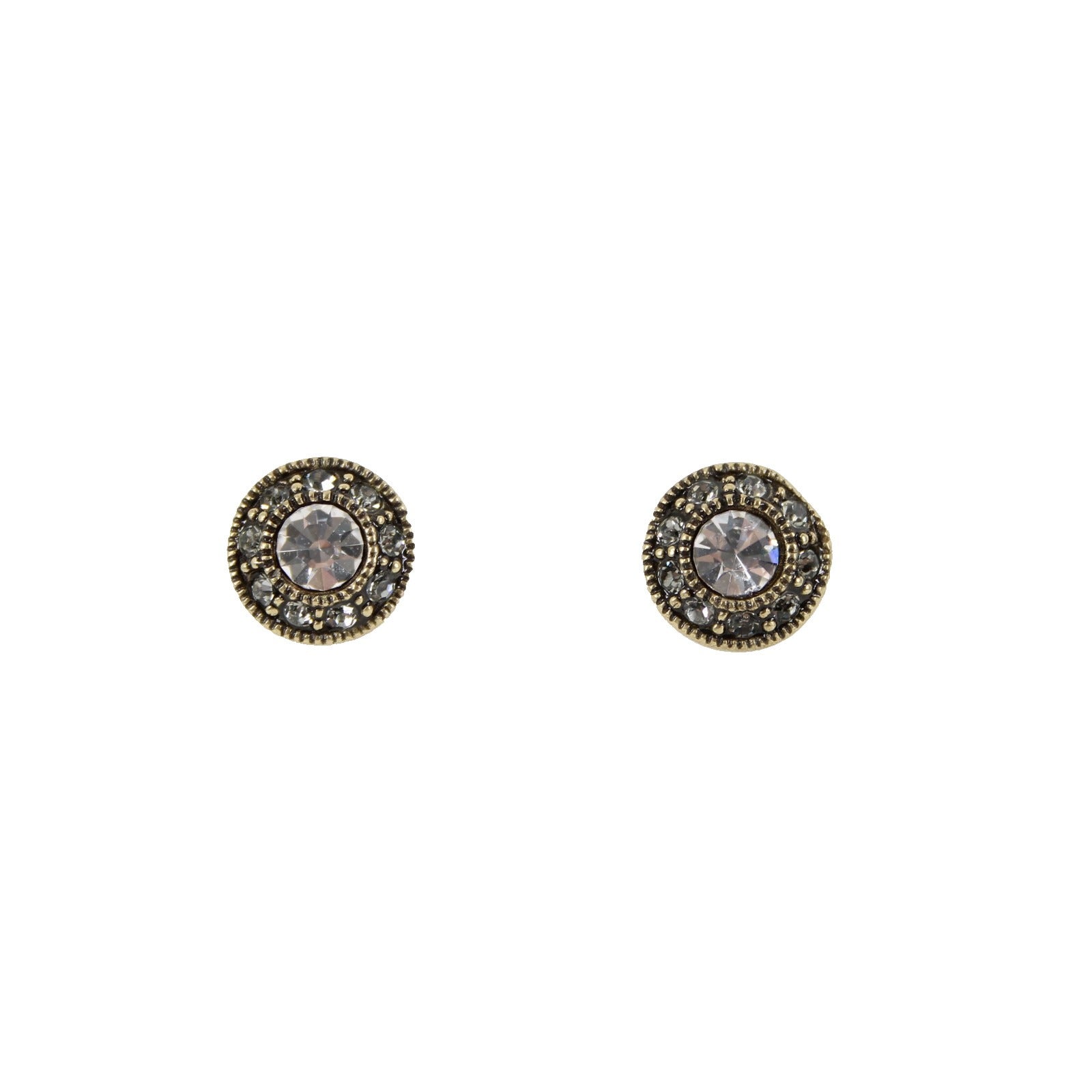 Heidi Daus 3/8" Round Brass Clear Rhinestone Inlaid Stud Earrings