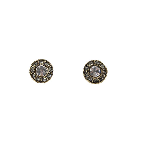 Heidi Daus 3/8" Round Brass Clear Rhinestone Inlaid Stud Earrings