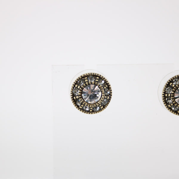 Heidi Daus 3/8" Round Brass Clear Rhinestone Inlaid Stud Earrings