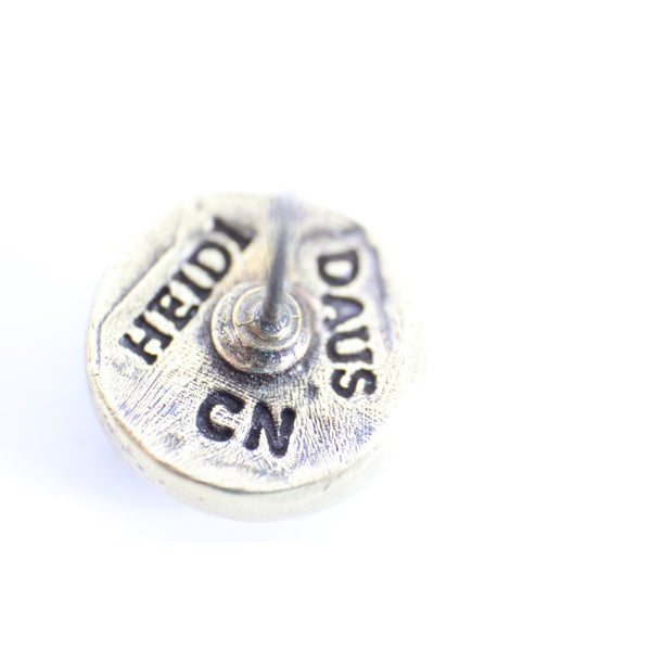 Heidi Daus 3/8" Round Brass Clear Rhinestone Inlaid Stud Earrings