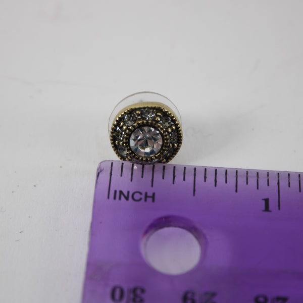 Heidi Daus 3/8" Round Brass Clear Rhinestone Inlaid Stud Earrings