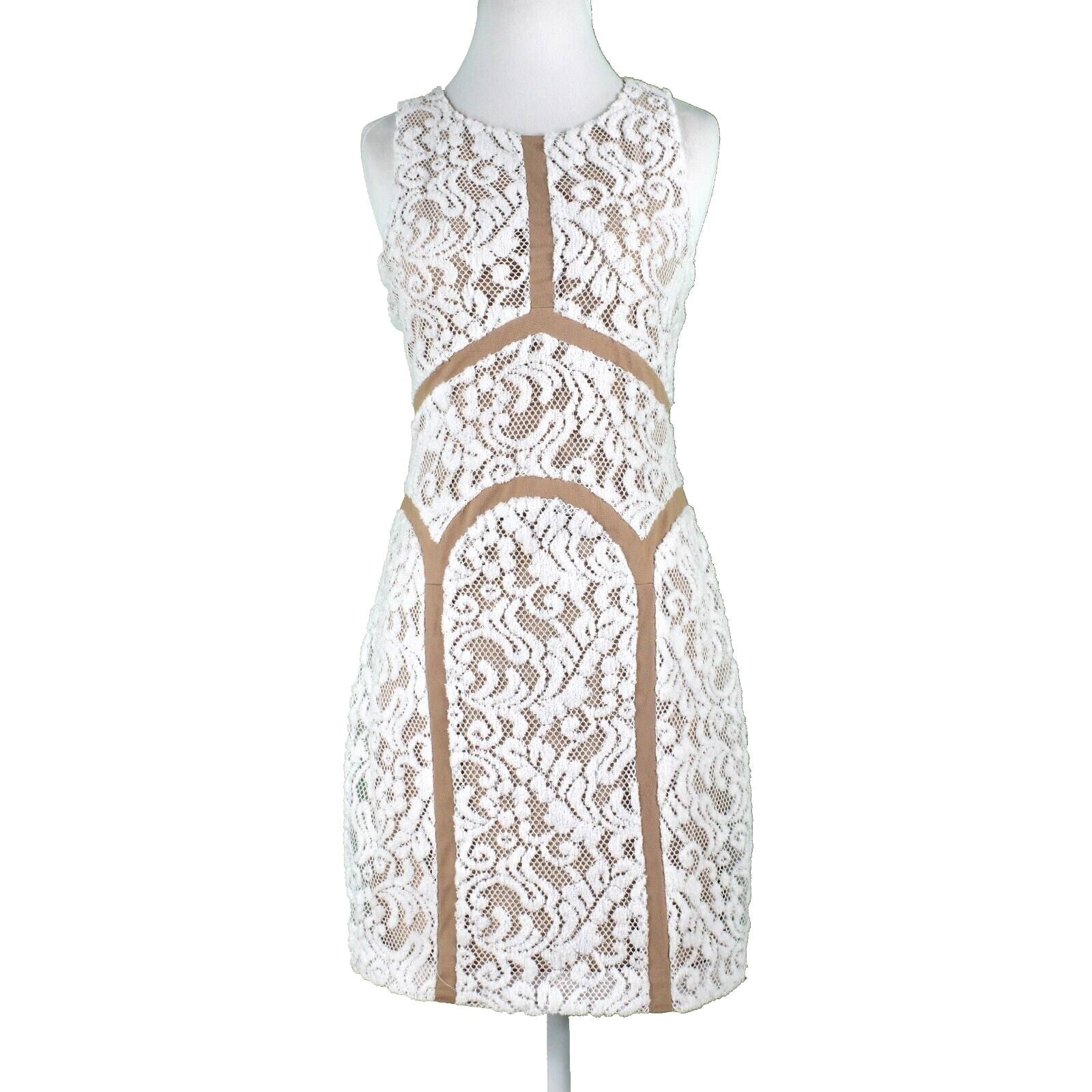 Ark and Co Sz L White Tan Fuzzy Lace Overlay Lining Arches Cotton Blend Dress