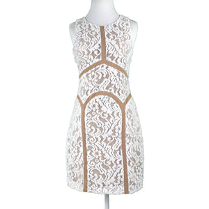 Ark and Co Sz L White Tan Fuzzy Lace Overlay Lining Arches Cotton Blend Dress