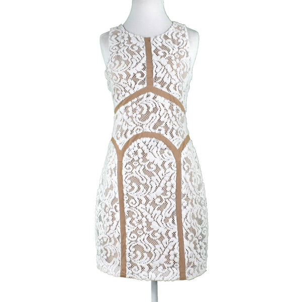 Ark and Co Sz L White Tan Fuzzy Lace Overlay Lining Arches Cotton Blend Dress