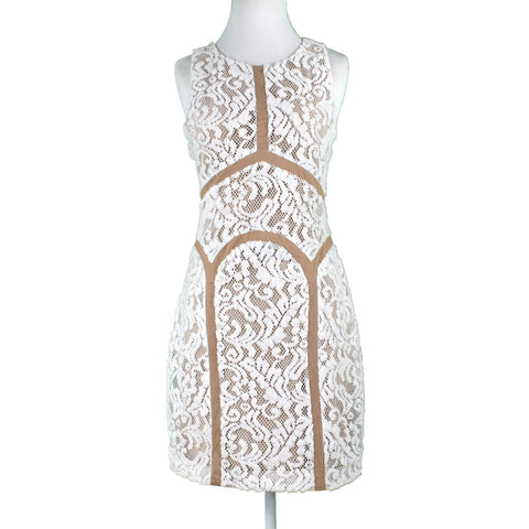 Ark and Co Sz L White Tan Fuzzy Lace Overlay Lining Arches Cotton Blend Dress