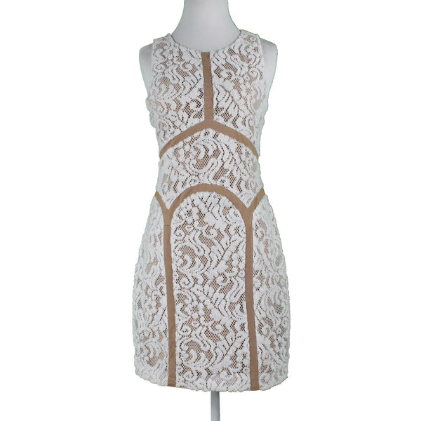 Ark and Co Sz L White Tan Fuzzy Lace Overlay Lining Arches Cotton Blend Dress