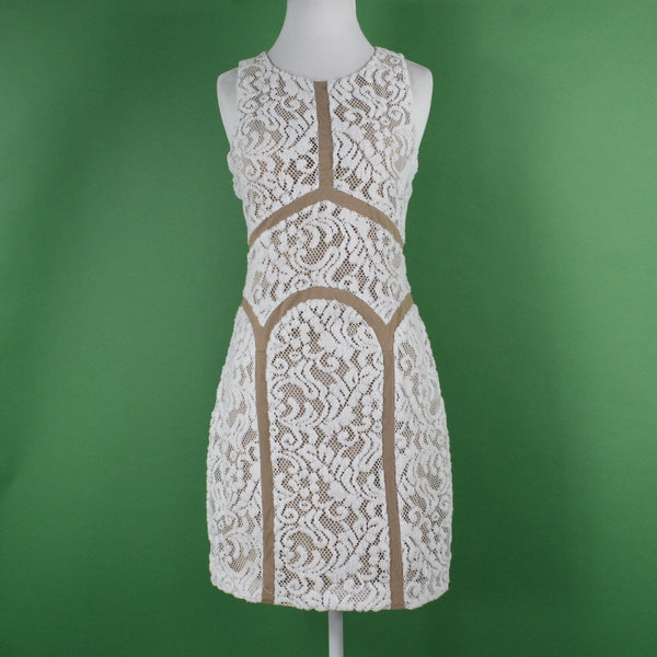 Ark and Co Sz L White Tan Fuzzy Lace Overlay Lining Arches Cotton Blend Dress