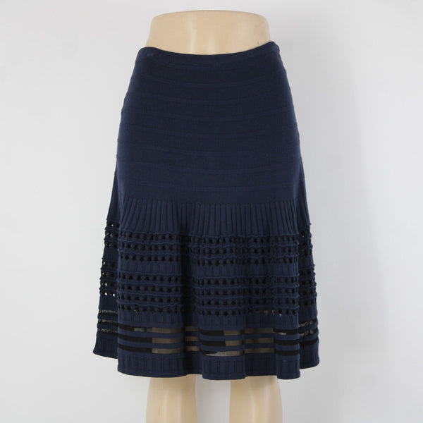 Nic Zoe Sz S Navy Blue Eyelets Lined Elastic Waist Cotton Modal Polyester Skirt