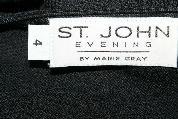 St John Evening Sz 4 Black Keyhole Neck Laced Santana Wool Blend Long Dress