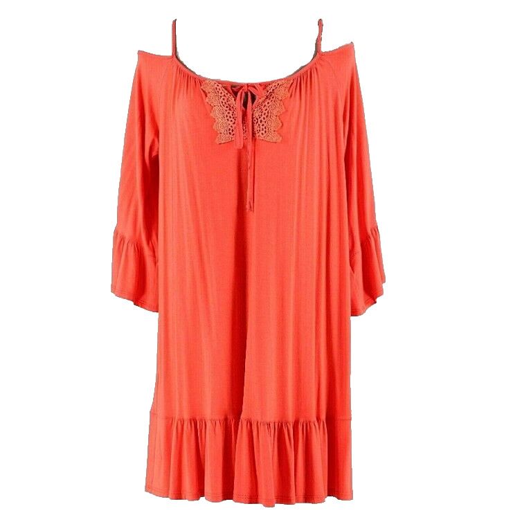 VaVa NEW XS Dark Coral Polyester Spandex Ruffle Detail Peasant Boho Dress