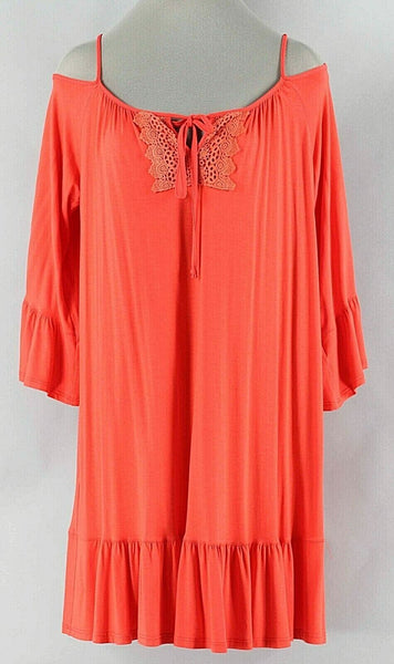 VaVa NEW XS Dark Coral Polyester Spandex Ruffle Detail Peasant Boho Dress