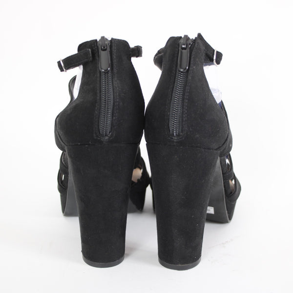 Torrid Sz 10.5 Wide Black Strappy Zipper Fabric Upper Inner 4.5" Heels
