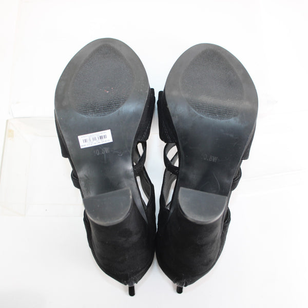 Torrid Sz 10.5 Wide Black Strappy Zipper Fabric Upper Inner 4.5" Heels