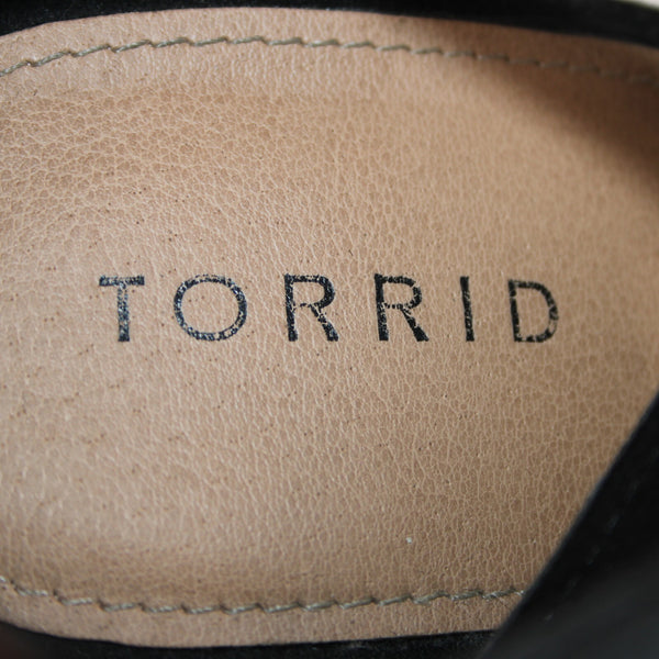 Torrid Sz 10.5 Wide Black Strappy Zipper Fabric Upper Inner 4.5" Heels