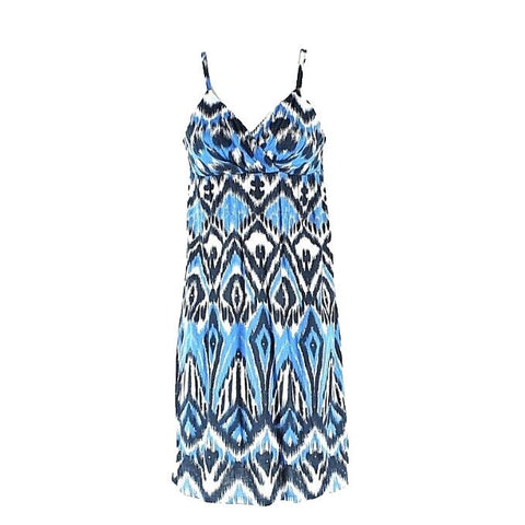 INC Sz P Blue White Navy Silver Rhinestone Rayon Nylon Knit Faux Wrap Dress