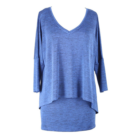 Joseph Ribkoff Sz 6 Royal Blue Asymm Mid Sleeve V Neck Polyester Tunic Top