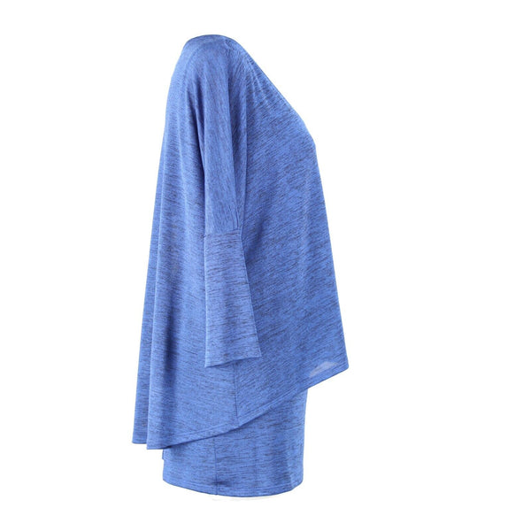 Joseph Ribkoff Sz 6 Royal Blue Asymm Mid Sleeve V Neck Polyester Tunic Top