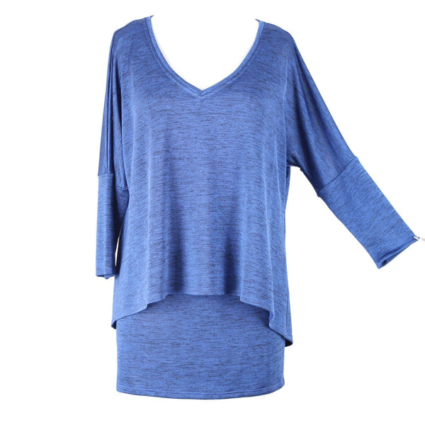 Joseph Ribkoff Sz 6 Royal Blue Asymm Mid Sleeve V Neck Polyester Tunic Top